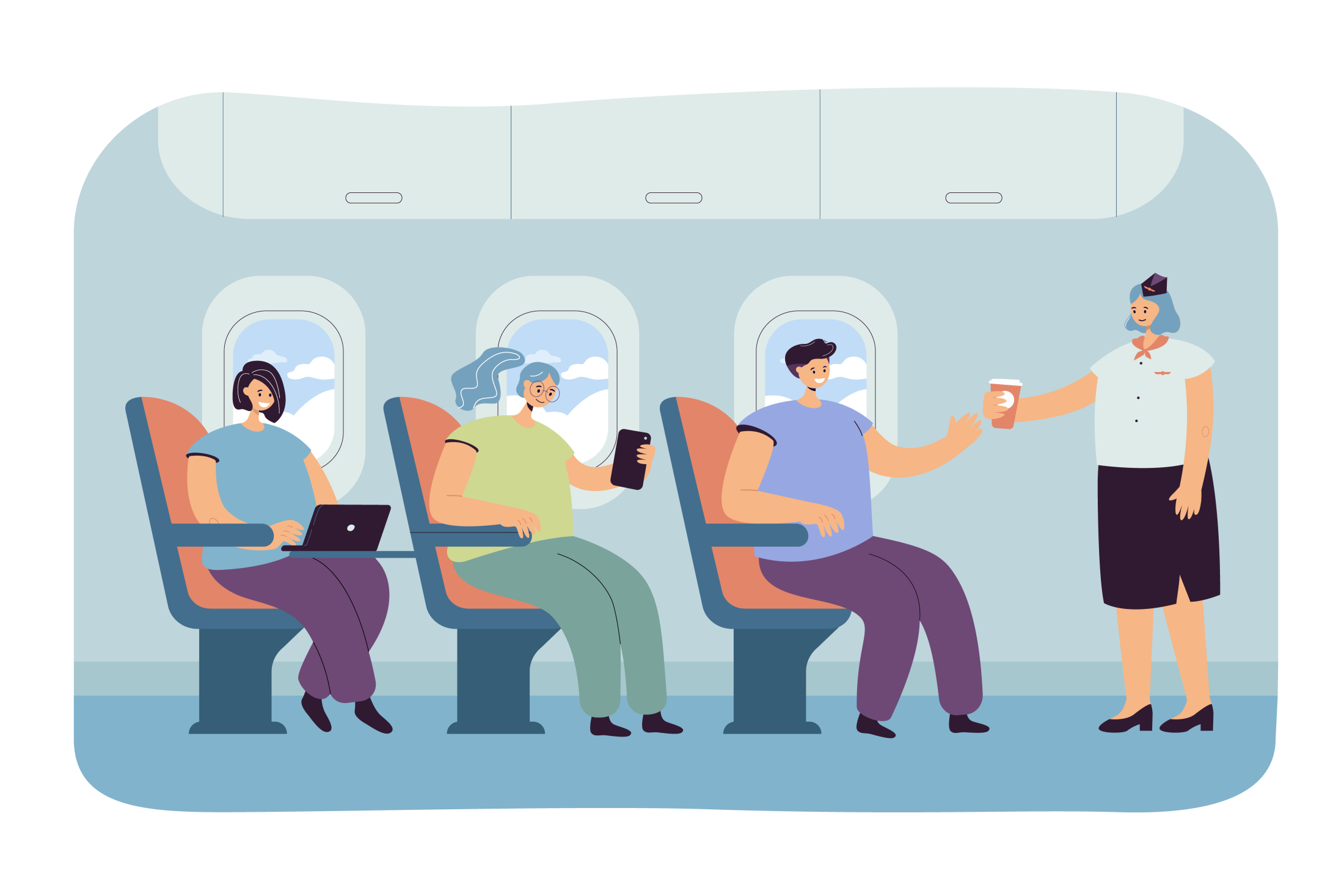 People travelling by airplane flat vector illustration.jpg